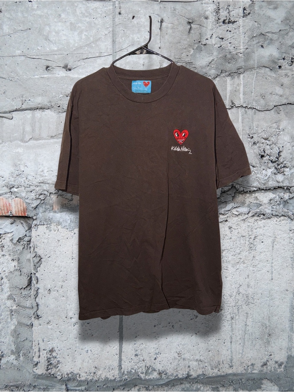 Keith Haring Brown Short Sleeve Tee with Red Heart Logo
